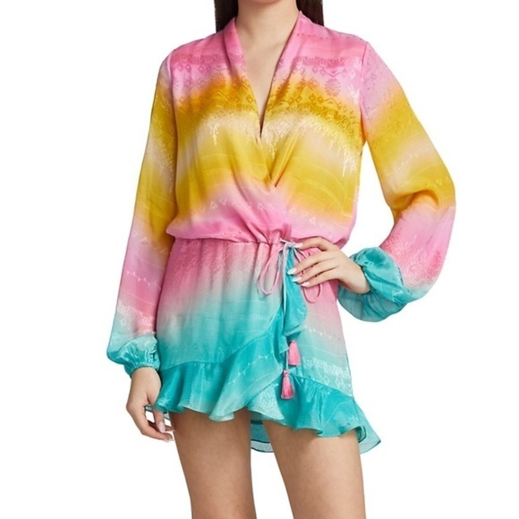 Rococo Sand- NWT Multicolored Ombré Longsleeve Wrap Mini Dress - Picture 2 of 7